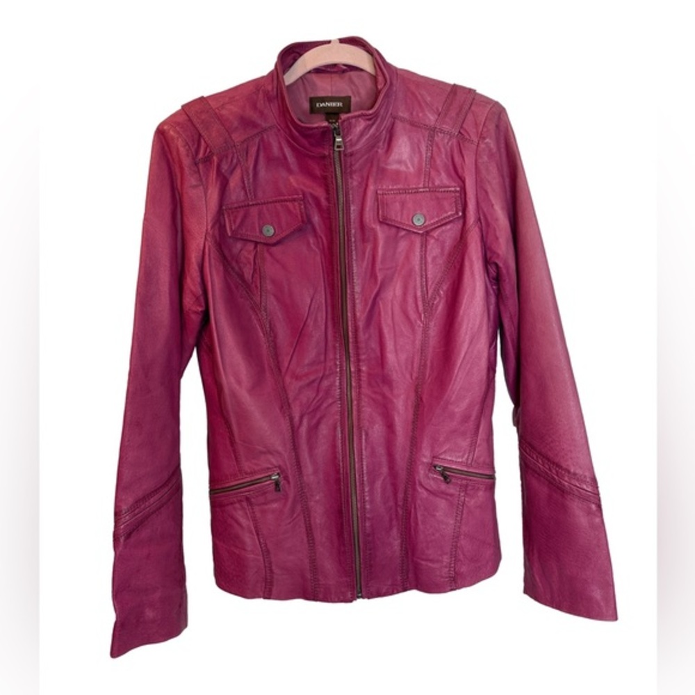 Danier Women's Magenta Leather Zip-Front Jacket
